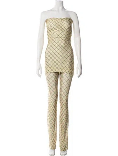 Pre-owned Knwls Plaid Print Pant Set In Yellow