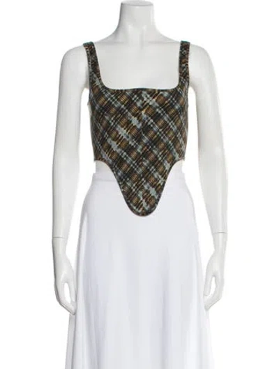 Pre-owned Knwls Plaid Print Square Neckline Crop Top In Multi