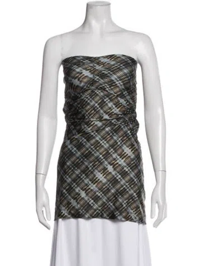 Pre-owned Knwls Plaid Print Strapless Top In Multicolor