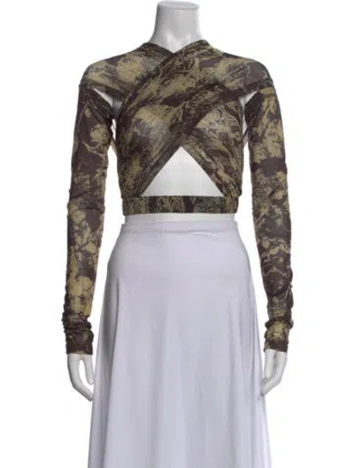 Pre-owned Knwls Printed Asymmetrical Crop Top In Brown