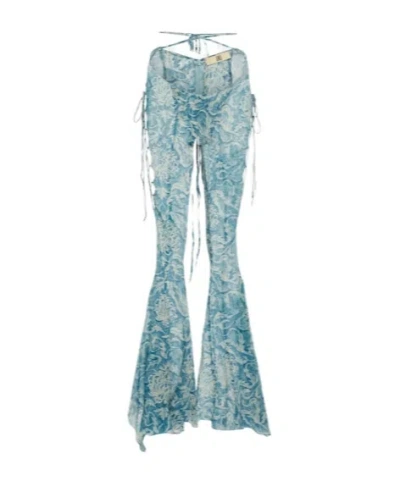 Knwls Printed Low-rise Silk-blend Pants In Blue