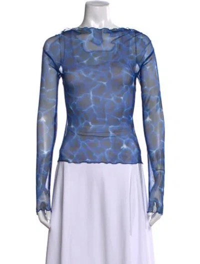 Pre-owned Knwls Printed Scoop Neck Top In Blue