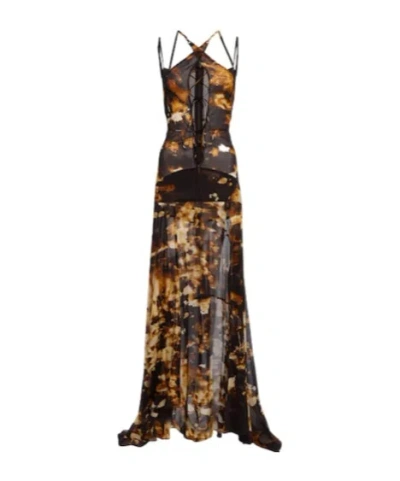 Knwls Printed Silk-blend Chiffon Gown In Brown