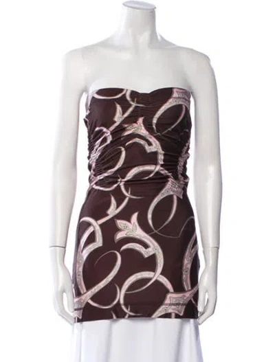 Pre-owned Knwls Printed Strapless Tunic In Brown