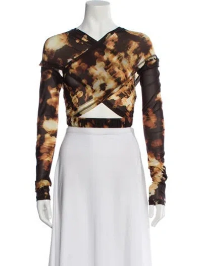 Pre-owned Knwls Printed V-neck Crop Top In Multi