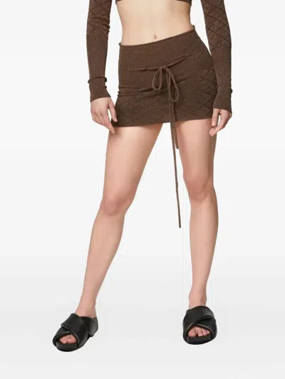 Knwls Quilted Tie-detail Skirt In Brown