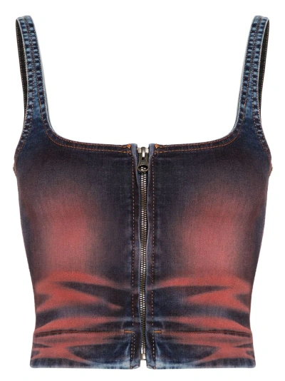 Knwls Harley Denim Crop Top In Red