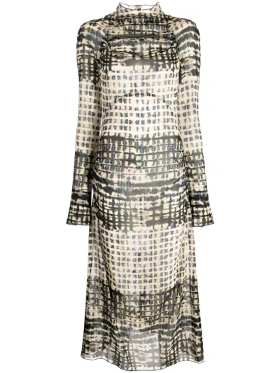 Knwls Serpent Ruched Silk Dress In Multicolour
