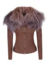 Knwls Shiv Shearling-trimmed Stretch-denim Jacket In Brown