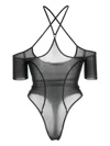 Knwls Short Sleeve Leotard With Neck Straps In Grey