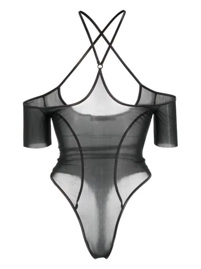 Knwls Short Sleeve Leotard With Neck Straps In Grey