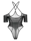 Knwls Short Sleeve Leotard With Neck Straps In Grey