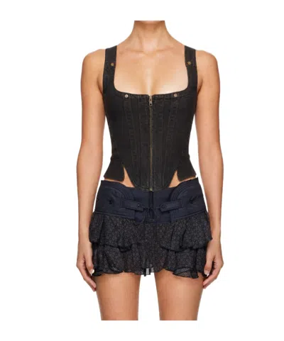 Knwls Sleeveless Zip-up Top In Black