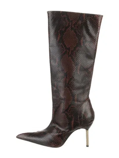 Pre-owned Knwls Snakeskin Animal Print Boots In Brown