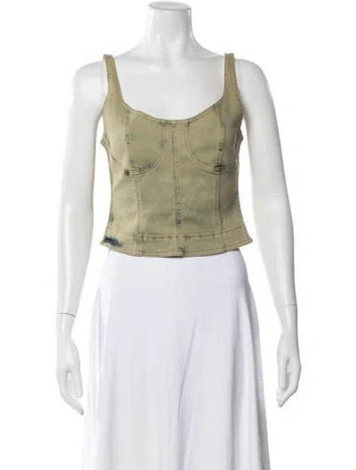 Pre-owned Knwls Square Neckline Sleeveless Crop Top In Green