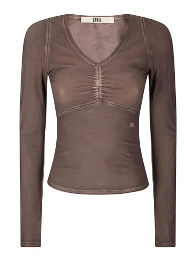 Knwls Stretch Over Dyed Jersey Top In Brown