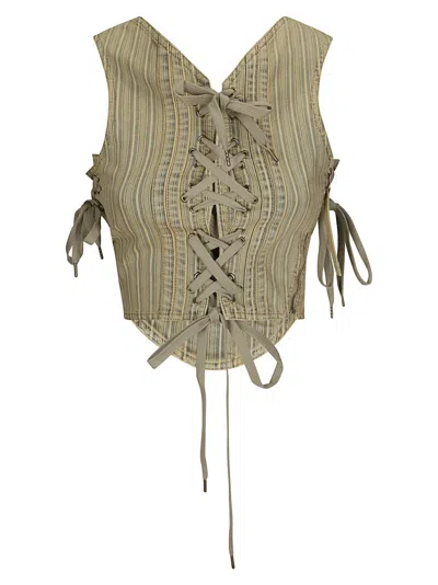 Knwls Striped Denim Vest With Laces