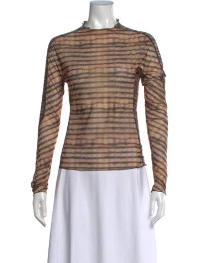Pre-owned Knwls Striped Mock Neck Top In Brown/neutrals
