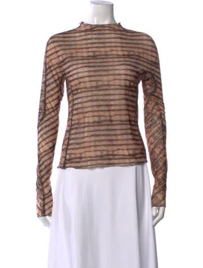 Pre-owned Knwls Striped Mock Neck Top In Neutrals