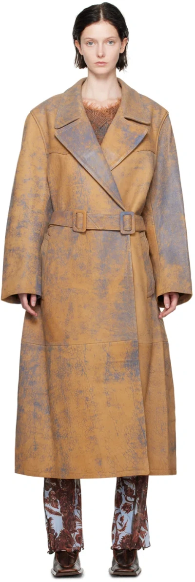 Knwls Tan & Blue Ballis Coat In Distressed Blue