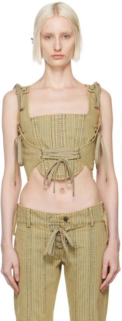 Knwls Tan Gfrc Denim Corset In Tan Stripe