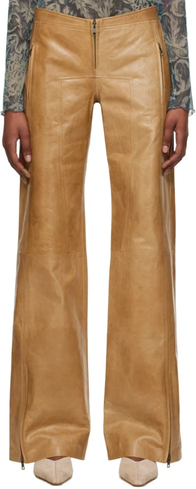 Knwls Leather Flared Trousers In Brown