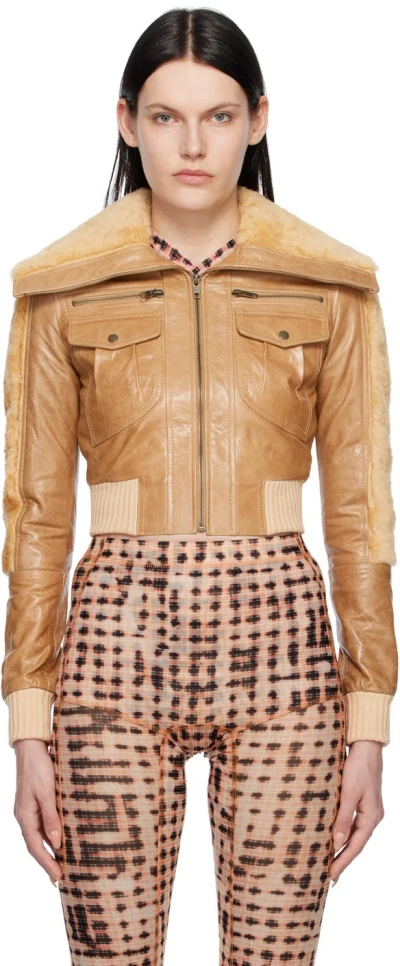 Knwls Z-2 Shearling-trimmed Leather Jacket In Tan