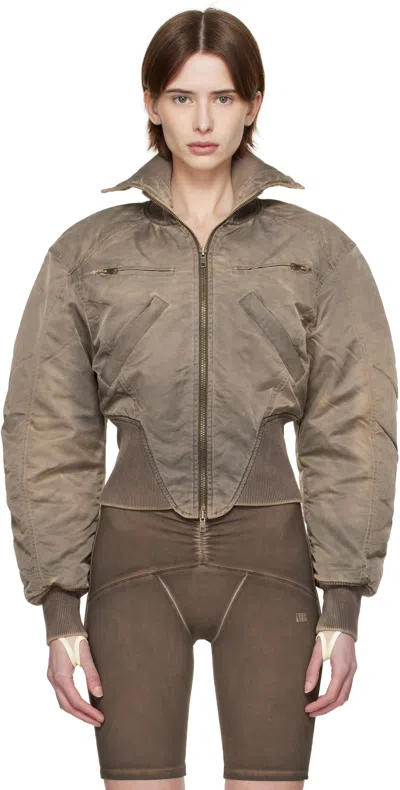 Knwls Taupe M-claw Bomber Jacket In Washed Dark