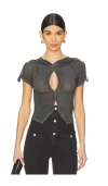 Knwls Womens Washed Black Twist Cropped Stretch-woven Top Xs In 洗水黑