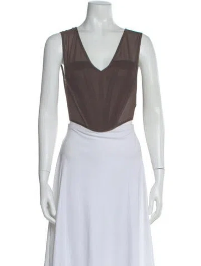 Pre-owned Knwls V-neck Sleeveless Crop Top In Brown