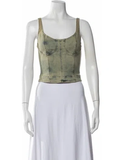 Pre-owned Knwls V-neck Sleeveless Crop Top In Green