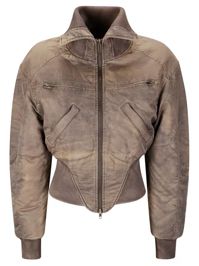 Knwls Washed Bomber Jacket With Corset Style Hem. In Dark Wash