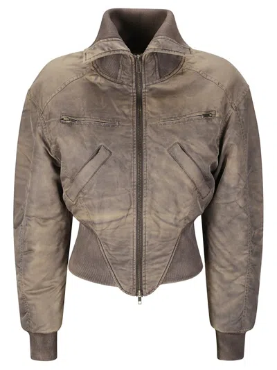 Knwls Washed Bomber Jacket With Corset Style Hem In Gray