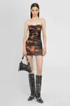 Knwls Black Skinn Acid Flame-print Mini Dress In Brown