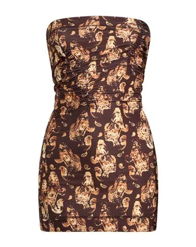 Knwls Woman Mini Dress Dark Brown Size Xs Polyester, Elastane