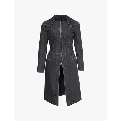 Knwls Womens Washed Black Alice Padded Longline Denim Coat