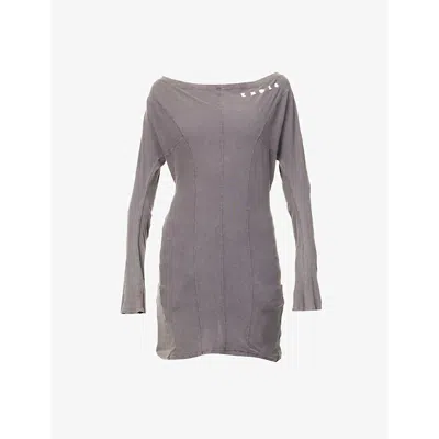 Knwls Omens  Ace Flared-cuffs Cotton-jersey Top In Ash