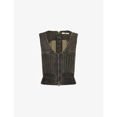 Knwls Womens Black Panelled V-neck Denim Corset