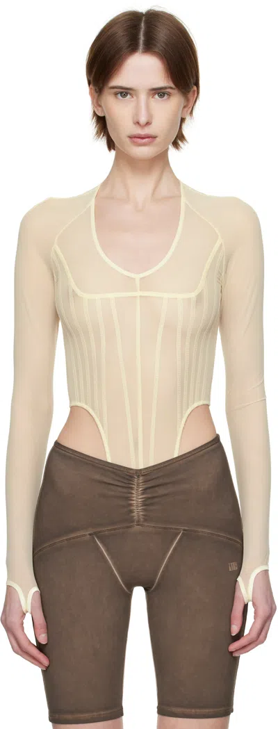 Knwls Yellow Haze Mesh Bodysuit In Ecru