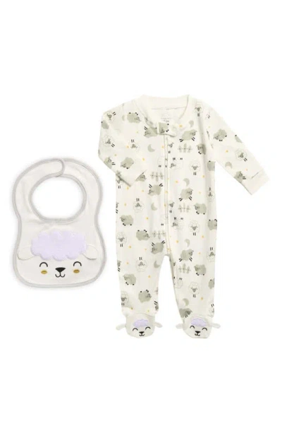 Koala Baby Babies' Sleep & Play Long Sleeve Zip Footie & Bib Set In White