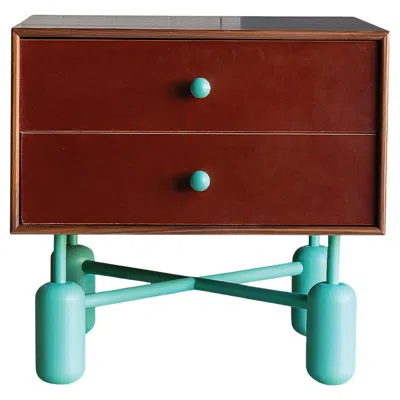 Pre-owned Koba Model 02 – Colorful Mixed Media Modern End Table W/ Drawers In Brown