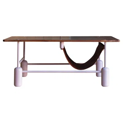 Pre-owned Koba Model 06 – Modern Colorful Coffee Table In Hardwood And Steel W/ Magazine Sling In Brown