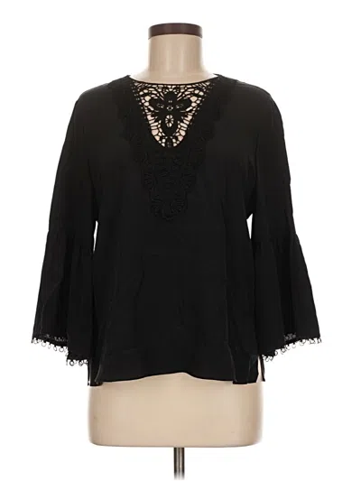 Pre-owned Kobi Halperin 3/4 Sleeve Silk Top Black Keyhole Neckline Tops