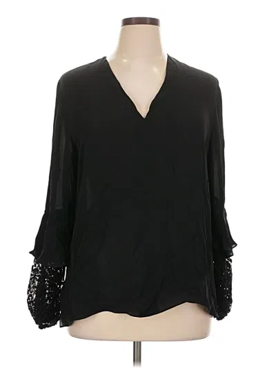 Pre-owned Kobi Halperin 3/4 Sleeve Silk Top Black Plunge Neckline Tops
