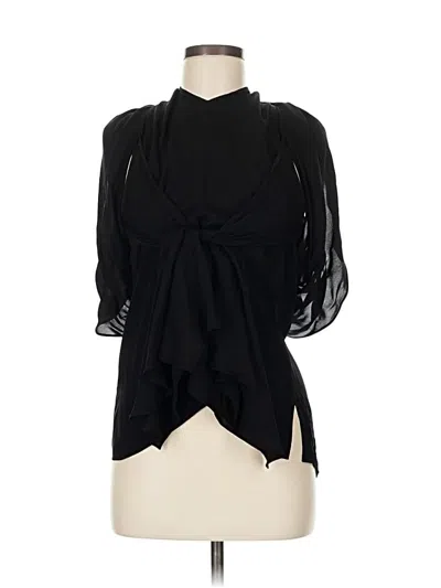 Pre-owned Kobi Halperin 3/4 Sleeve Silk Top Black Tie Neck Tops