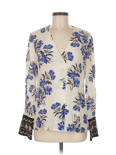 Pre-owned Kobi Halperin 3/4 Sleeve Silk Top Ivory Plunge Neckline Tops In White