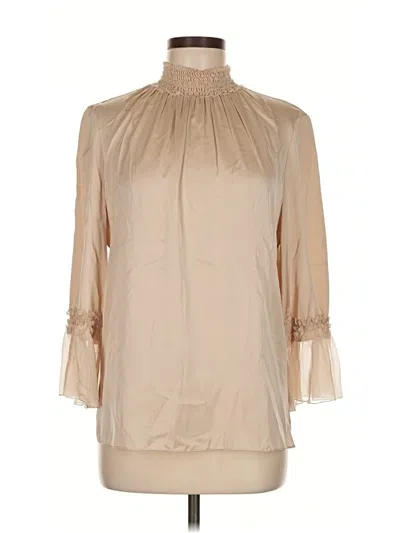 Pre-owned Kobi Halperin 3/4 Sleeve Silk Top Tan High Neck Tops In Brown