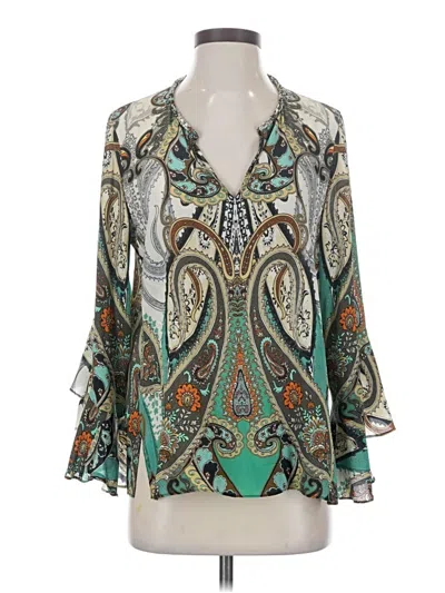 Pre-owned Kobi Halperin 3/4 Sleeve Silk Top Teal Plunge Neckline Tops