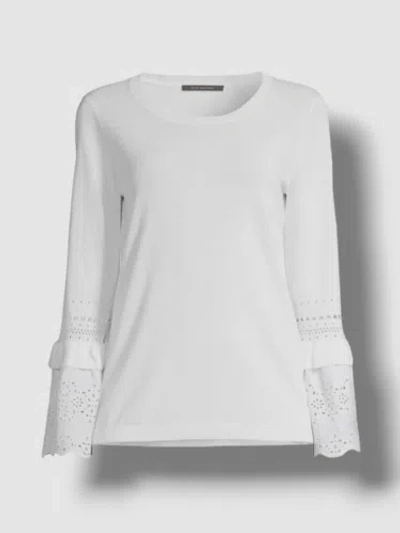 Pre-owned Kobi Halperin $378  Women White Claudette Eyelet Bell-sleeve Sweater Size Xl