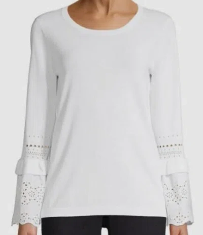Pre-owned Kobi Halperin $378  Womens White Claudette Eyelet Bell-sleeve Sweater Size Xxl